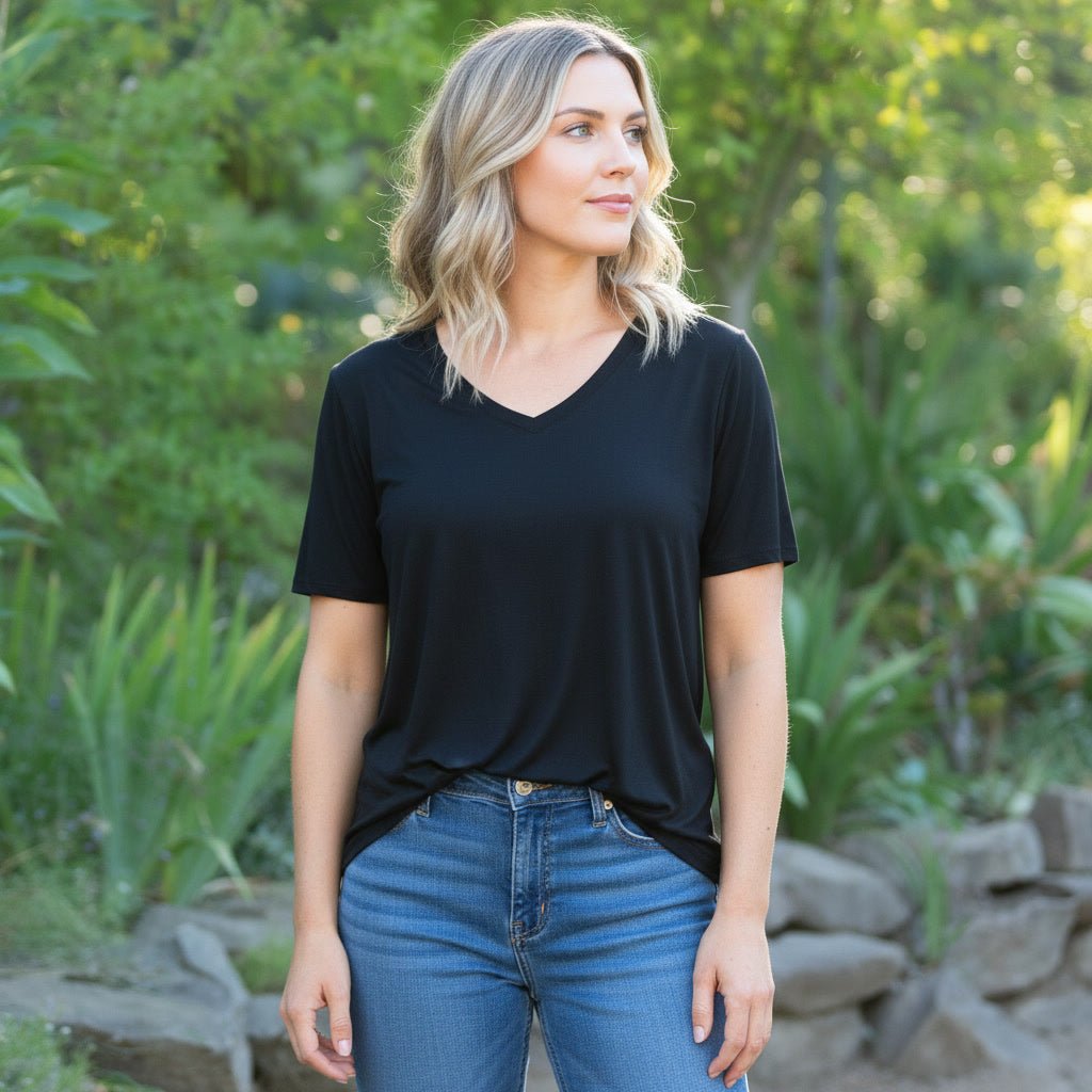 Women's Premium Lyocell V-Neck: Soft, Cool, Everyday Essential - Apostle Living Inc